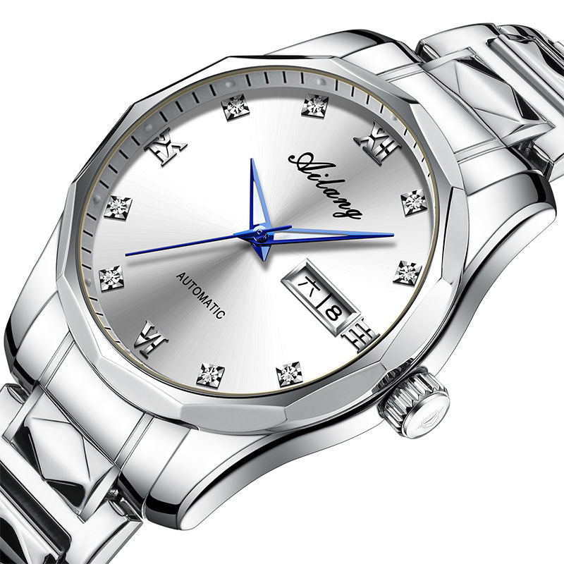 Automatische Herrenmechanikuhr – Edelstahl, Wasserdicht & Leuchtzeiger