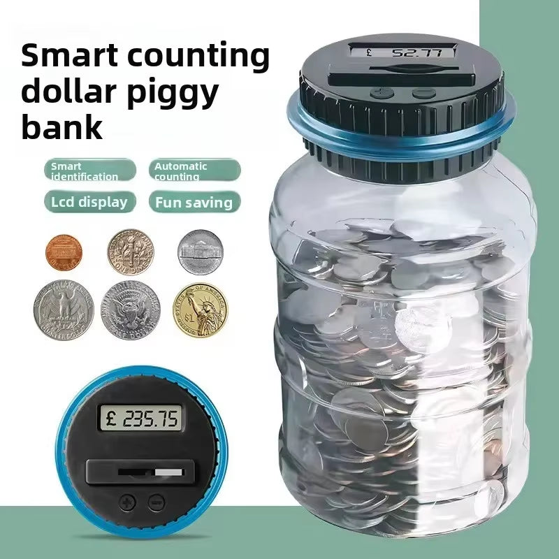 Creative Smart Counting Piggy Bank 1.8L Pound, Euro and Dollar Piggy Bank Large Bucket Piggy Bank