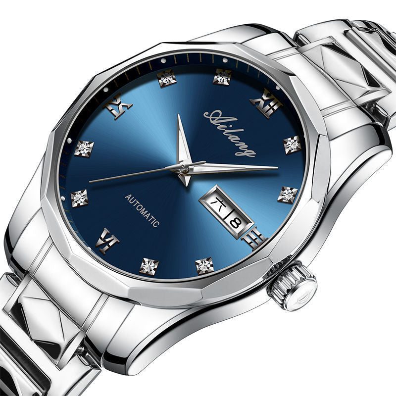 Automatische Herrenmechanikuhr – Edelstahl, Wasserdicht & Leuchtzeiger