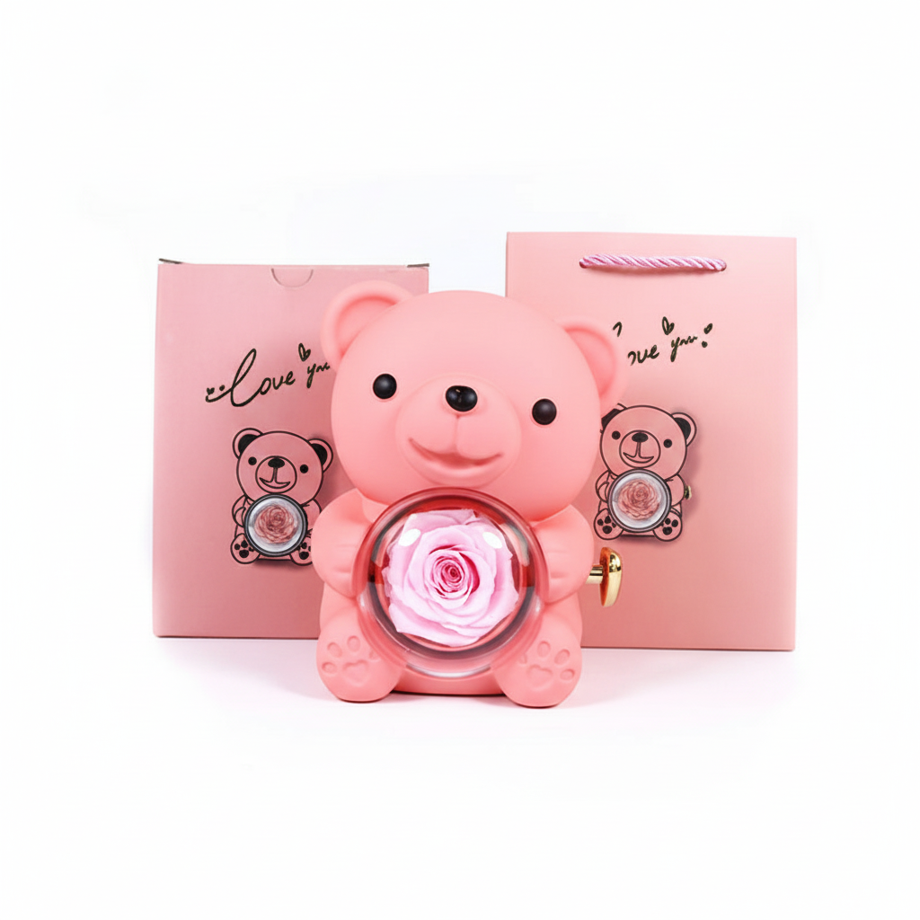Halskette „Ewige Rose“ mit Teddybär – Perfektes Geschenk