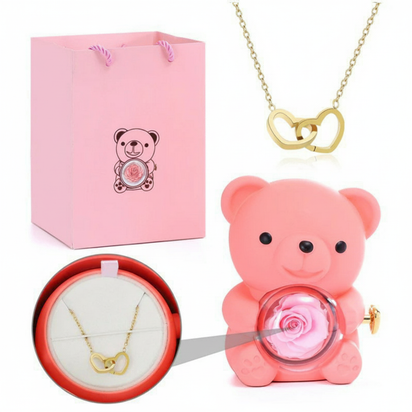 Halskette „Ewige Rose“ mit Teddybär – Perfektes Geschenk