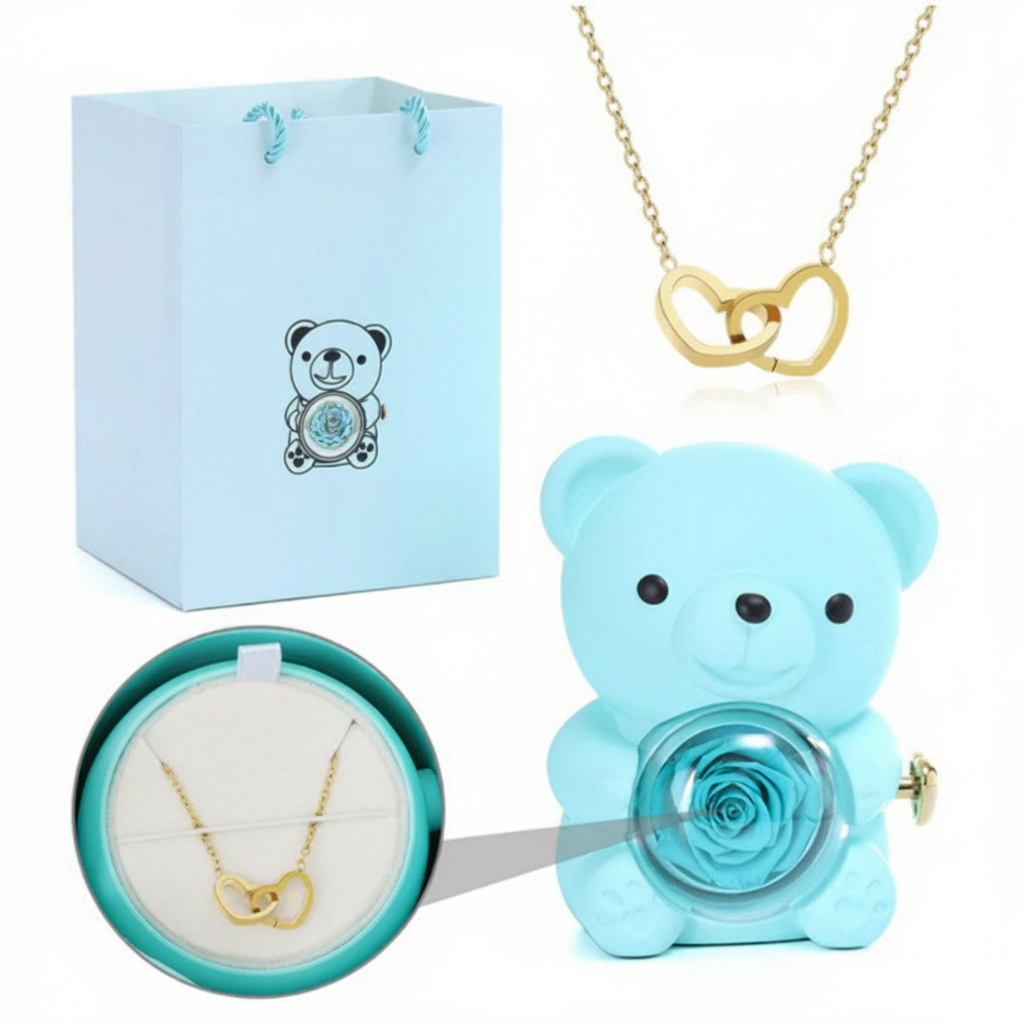 Halskette „Ewige Rose“ mit Teddybär – Perfektes Geschenk