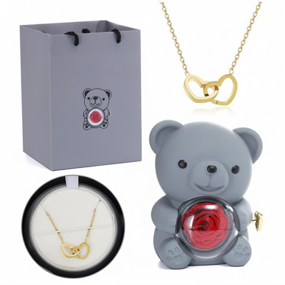 Halskette „Ewige Rose“ mit Teddybär – Perfektes Geschenk