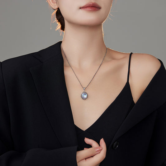 Vintage Mondstein-Kreuz-Halskette – Damen Schmuck aus Silber